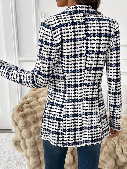 Elegant Plaid Blazer for Women, Versatile Everyday Long-Sleeve Blazer, Classic Plaid Commuter Blazer, Autumn Women's Blazer, Plaid Blazer, Houndstooth Blazer