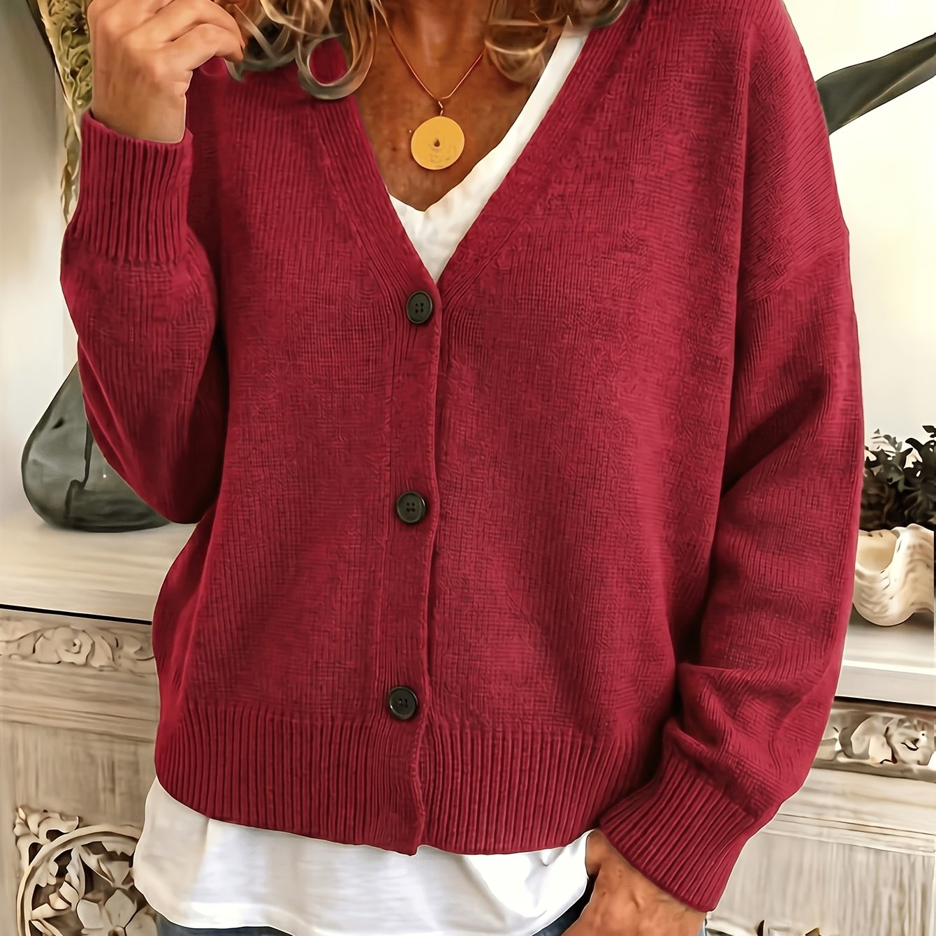 Comfortable Cardigan Sweater for Women with V Neck Long Sleeve Button Front Relaxed Oversized Knit Style