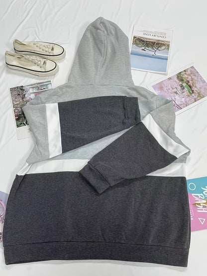 New Autumn Winter Color-Block Hooded Casual Sweatshirt Fashion Loose Lazy Style Jacket Long Sleeve Top