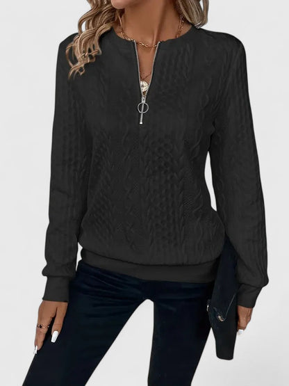 Comfortable Cable Knit Sweatshirt for Women with Quarter Zip Crew Neck Long Sleeve Relaxed Oversized Knit Style
