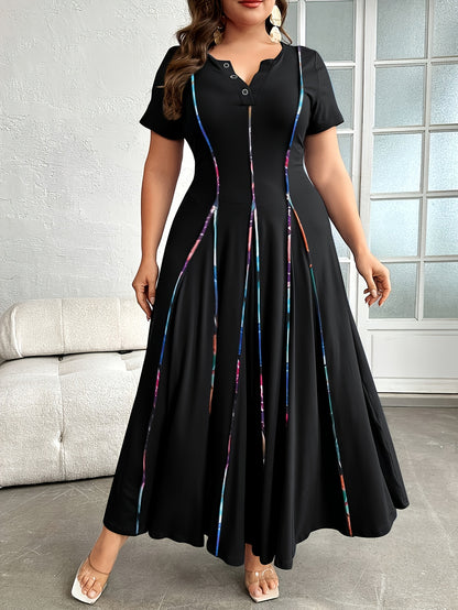 Plus Size - Plus Size - Ruched Detail V-Neck Dress, Suitable for Beach, Party, Summer, Casual, Vacation And Dating Dress
