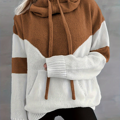 New Trendy Women'S Clothing Featuring Stylish And Elegant Designs, Including a Casual Patchwork Hoodie with Drawstring Pockets And a Color-Blocking Style for Warmth