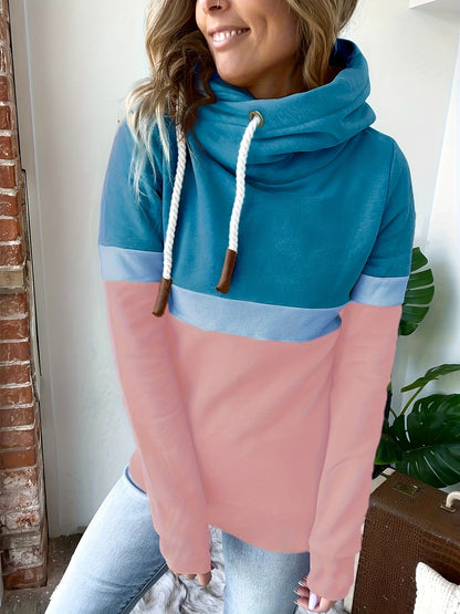 New Autumn Winter Color-Block Hooded Casual Sweatshirt Fashion Loose Lazy Style Jacket Long Sleeve Top