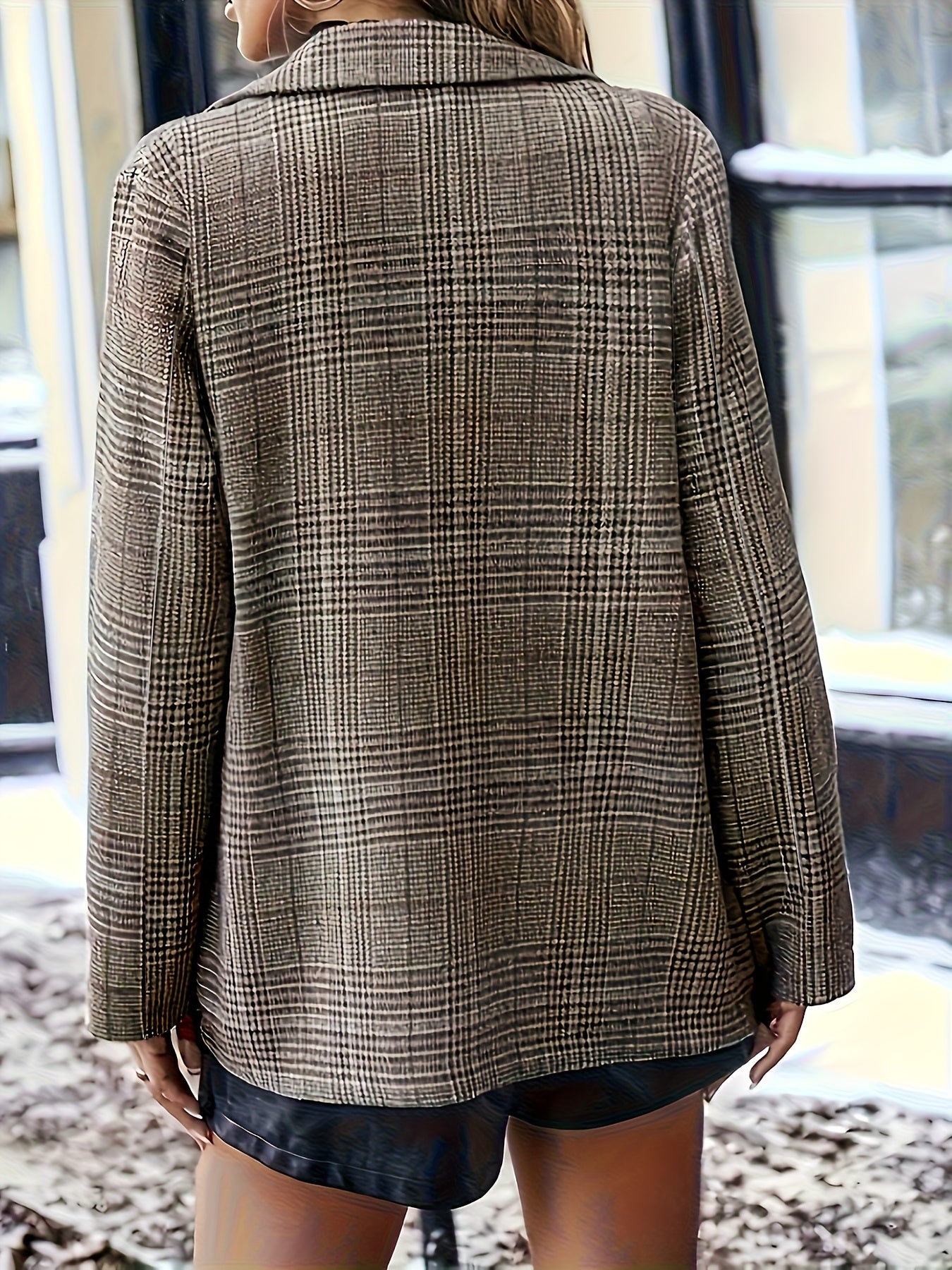 Elegant Plaid Blazer for Women with Notch Lapel Long Sleeve Oversized Tailored Style
