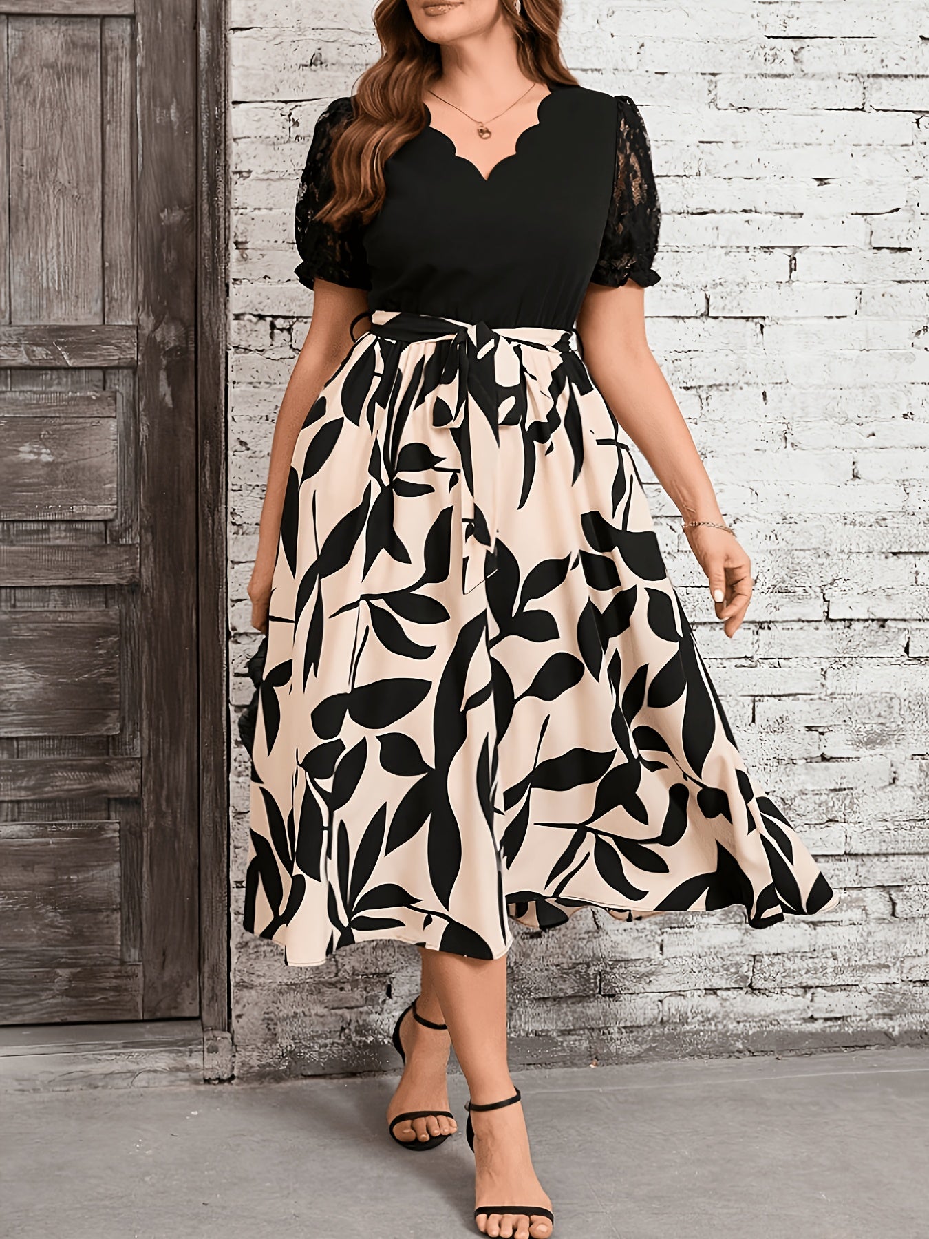 Plus Size, Women's Printed Patchwork Dress