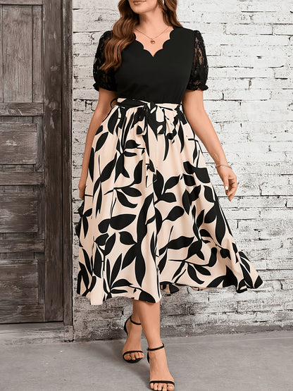 Plus Size, Women's Printed Patchwork Dress
