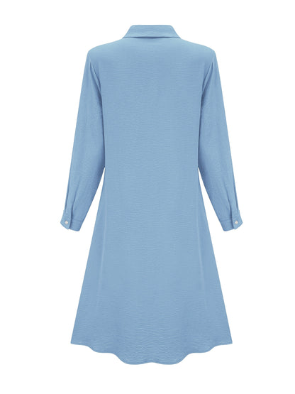 Elegant Button Front Shirt Dress for Women with Collar Long Sleeve A Line Flowing Style