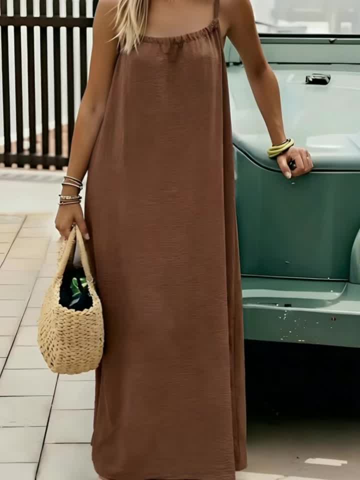 Effortless Textured Maxi Dress for Women with Backless Spaghetti Strap Drawstring Flowing Bohemian Style