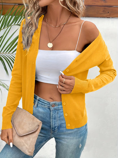 Effortless Knit Cardigan Sweater for Women with V Neck Long Sleeve Button Front Relaxed Style