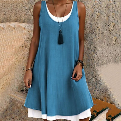 Effortless Layered Tank Dress for Women with Scoop Neck Sleeveless Flowing A Line Casual Style