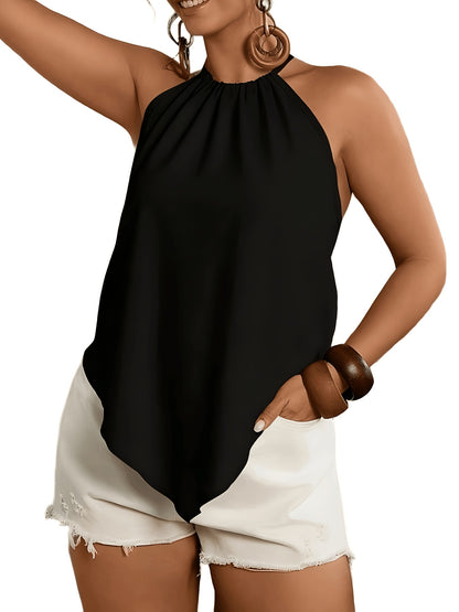 Effortless Halter Top for Women with Sleeveless Handkerchief Hem Tie Back Flowing Tank Style
