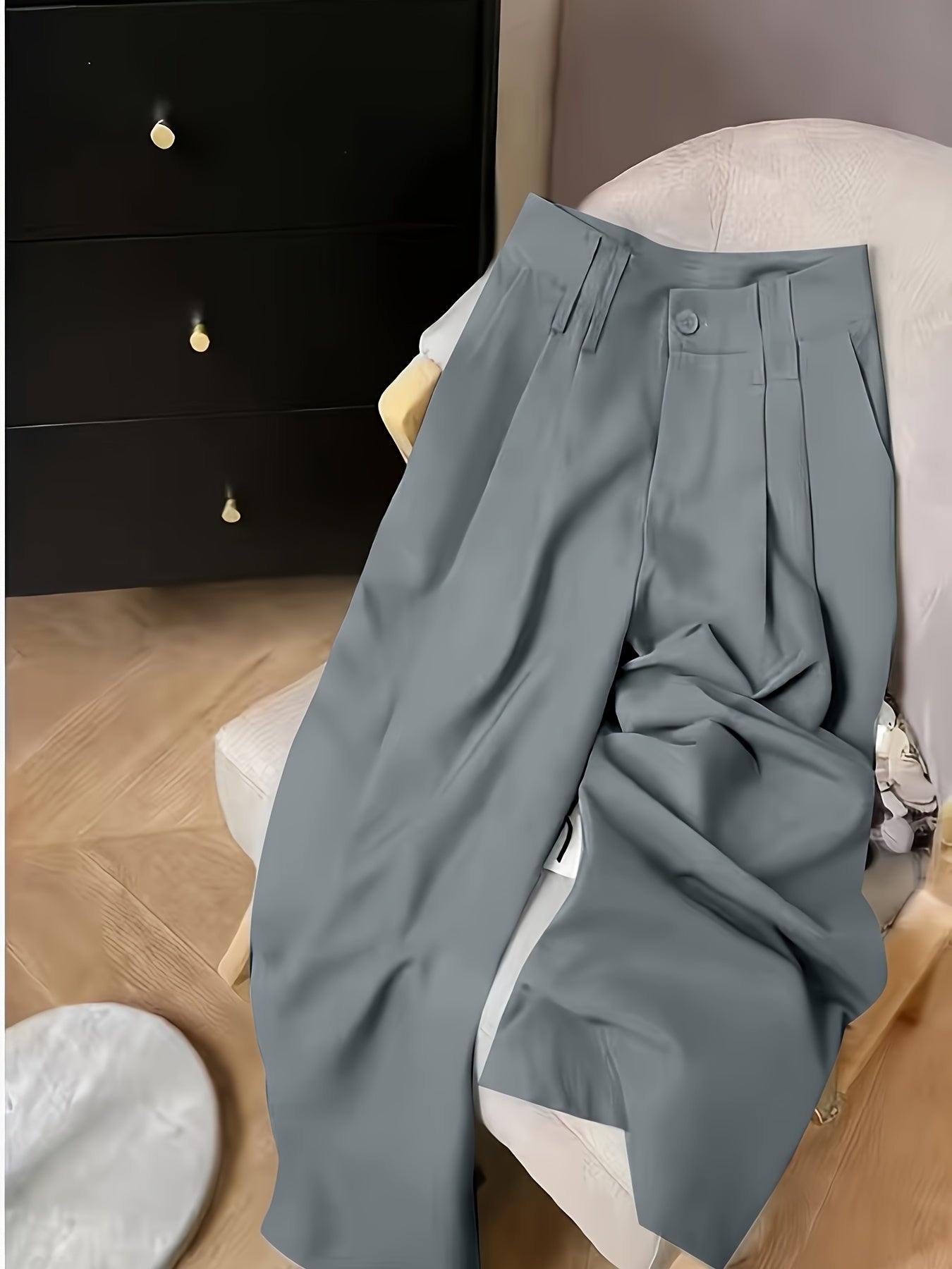 Elegant Wide Leg Trousers for Women with High Waist Button Front Pleated Tailored Style