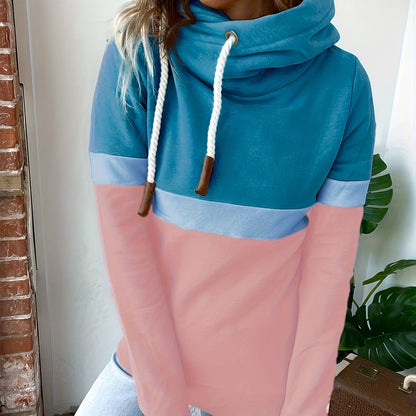 New Autumn Winter Color-Block Hooded Casual Sweatshirt Fashion Loose Lazy Style Jacket Long Sleeve Top