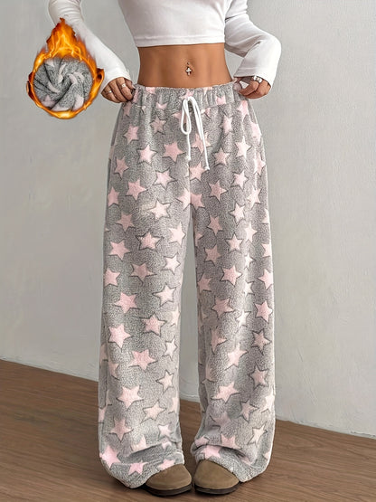 Women's Thick Flannel Pants - Winter Lounge Pants with Drawstring Waist, Non-Stretchy Thick Fabric for Indoor/Outdoor, Machine Washable Elegant sleepwear & daywear (Non-Stretchy Fit) - Loungewear Bottoms, Cozy Homewear, Geometric Pattern, Warm Material, C