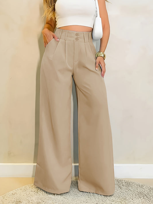 Elegant Tailored Wide Leg Pants for Women with High Waist Button Front Pleated Relaxed Style