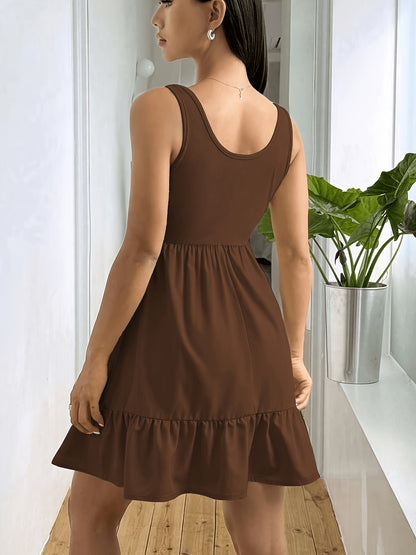 Effortless Tiered Mini Dress for Women with Square Neck Sleeveless Ruffle Hem Casual Style