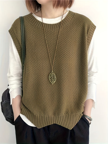 Comfortable Chunky Knit Sweater Vest for Women with Crew Neck Sleeveless Relaxed Oversized Style