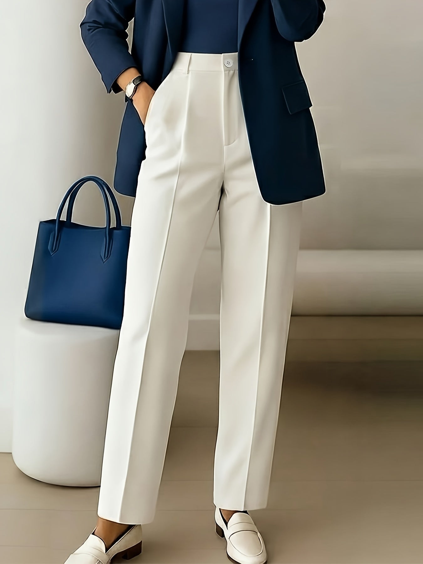 Elegant Wide Leg Pants for Women with High Waist Pleated Straight Leg Office Style
