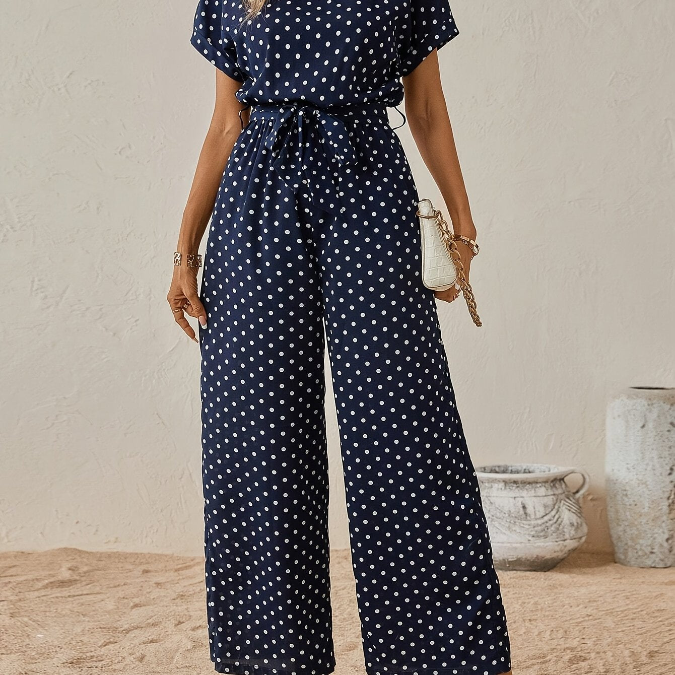 Elegant Women'S Polka Dot Jumpsuit | Off the Shoulder Style, All-Season Suitable for Adults