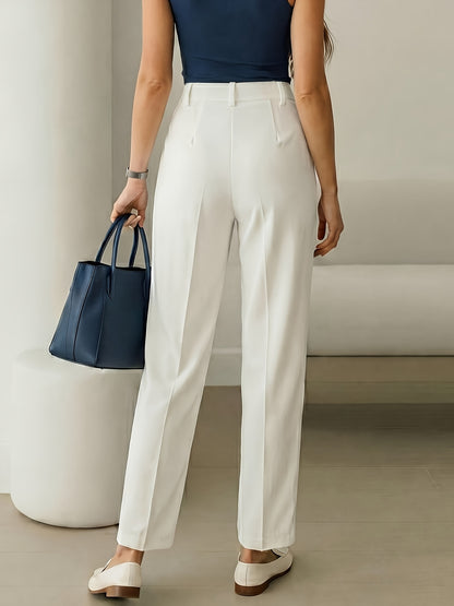 Elegant Wide Leg Pants for Women with High Waist Pleated Straight Leg Office Style
