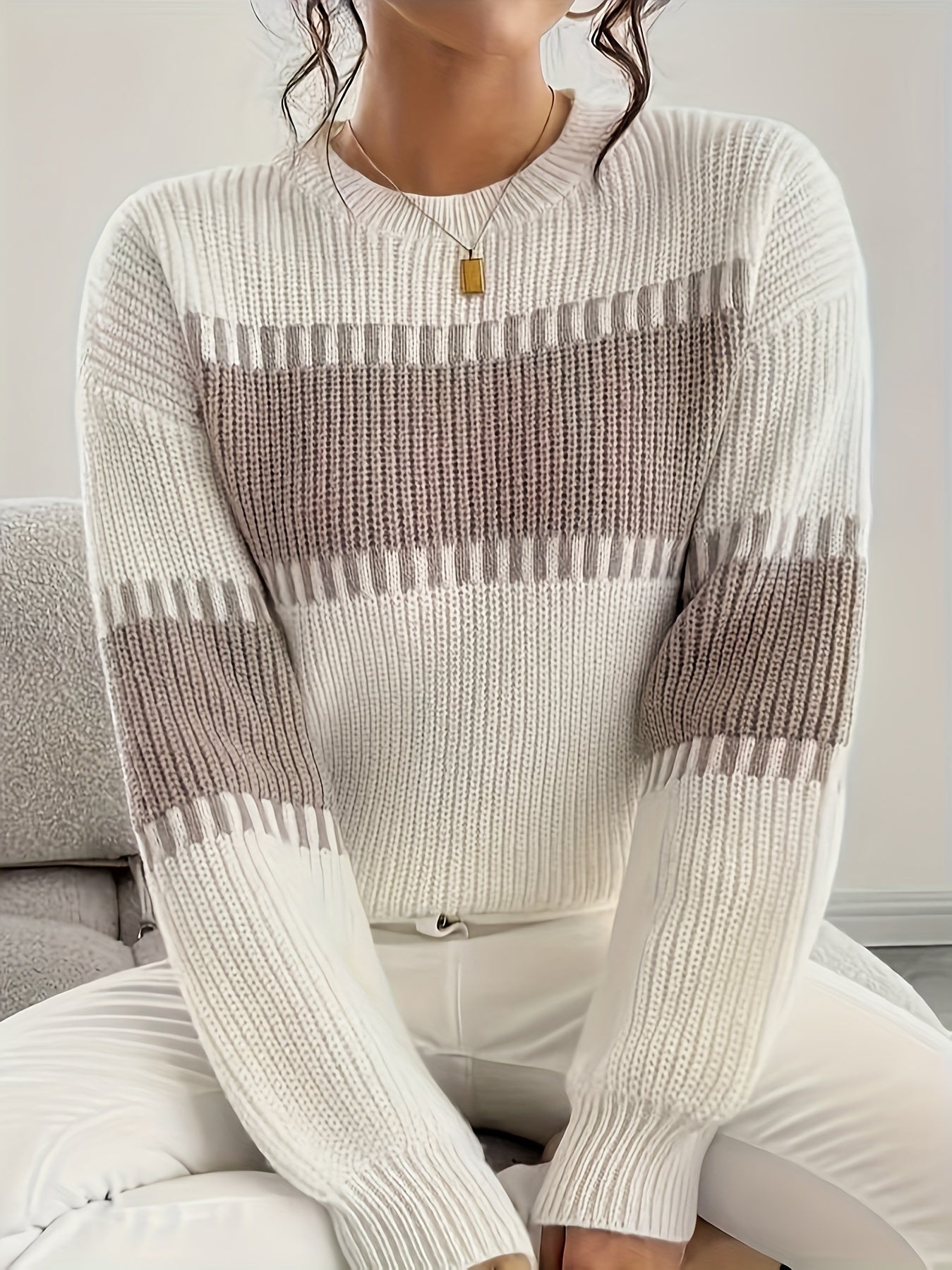 2025 New Women'S Autumn/Casual Striped Off-Shoulder Long Sleeve Sweater, Multicolor Stripes, Winter Women'S Wear, Suitable for Spring/Autumn Outerwear, Winter Inner Wear, Casual And Versatile Sweater