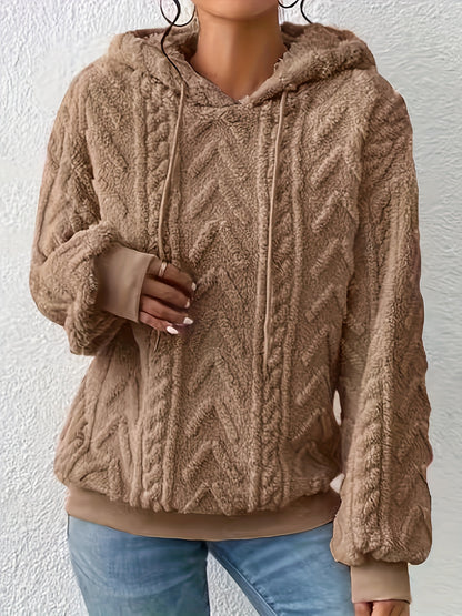 Comfortable Cable Knit Fleece Hoodie for Women with Drawstring Hood Long Sleeve Oversized Cozy Style