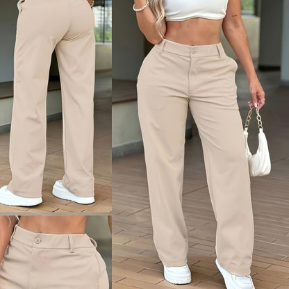 Effortless Khaki Wide Leg Pants for Women with High Waist Button Front Tailored Relaxed Style