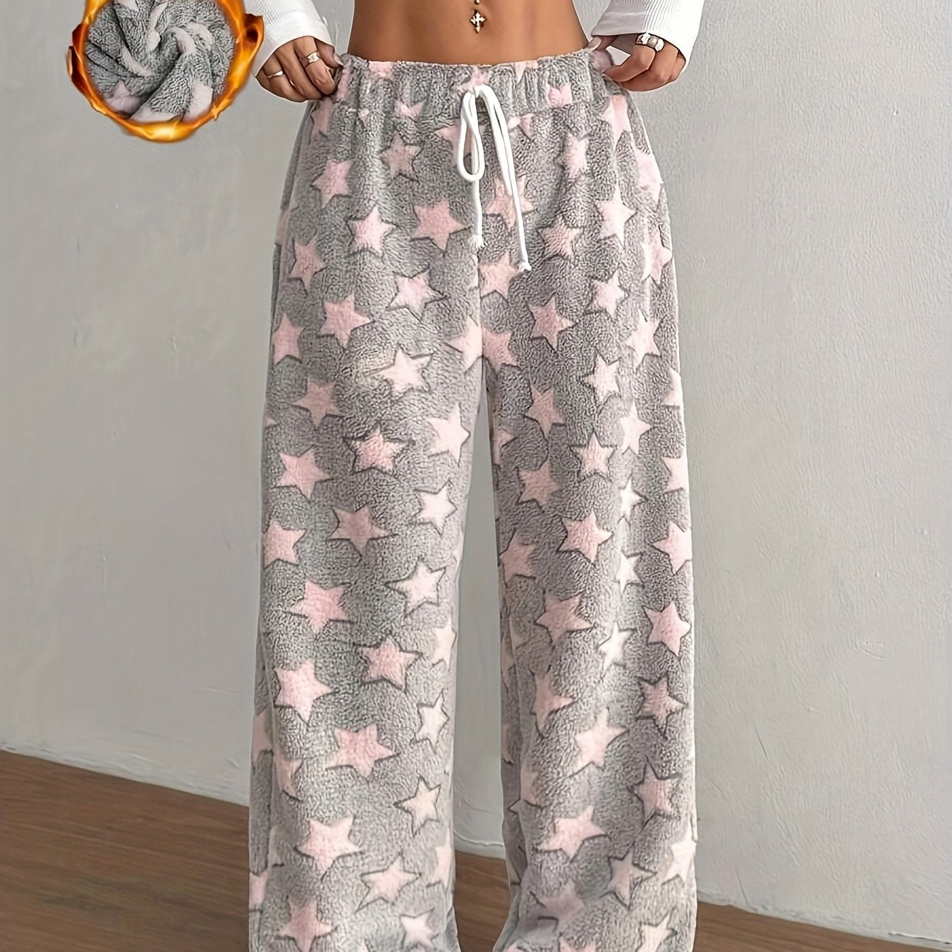 Women's Thick Flannel Pants - Winter Lounge Pants with Drawstring Waist, Non-Stretchy Thick Fabric for Indoor/Outdoor, Machine Washable Elegant sleepwear & daywear (Non-Stretchy Fit) - Loungewear Bottoms, Cozy Homewear, Geometric Pattern, Warm Material, C