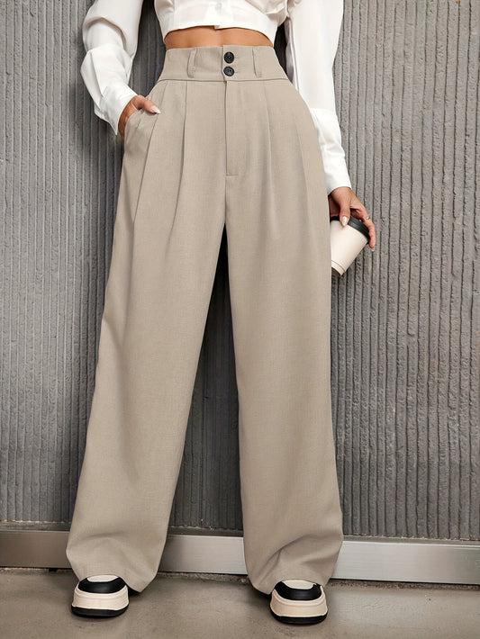 Effortless Pleated Wide Leg Trousers for Women with High Waist Button Front Tailored Relaxed Style