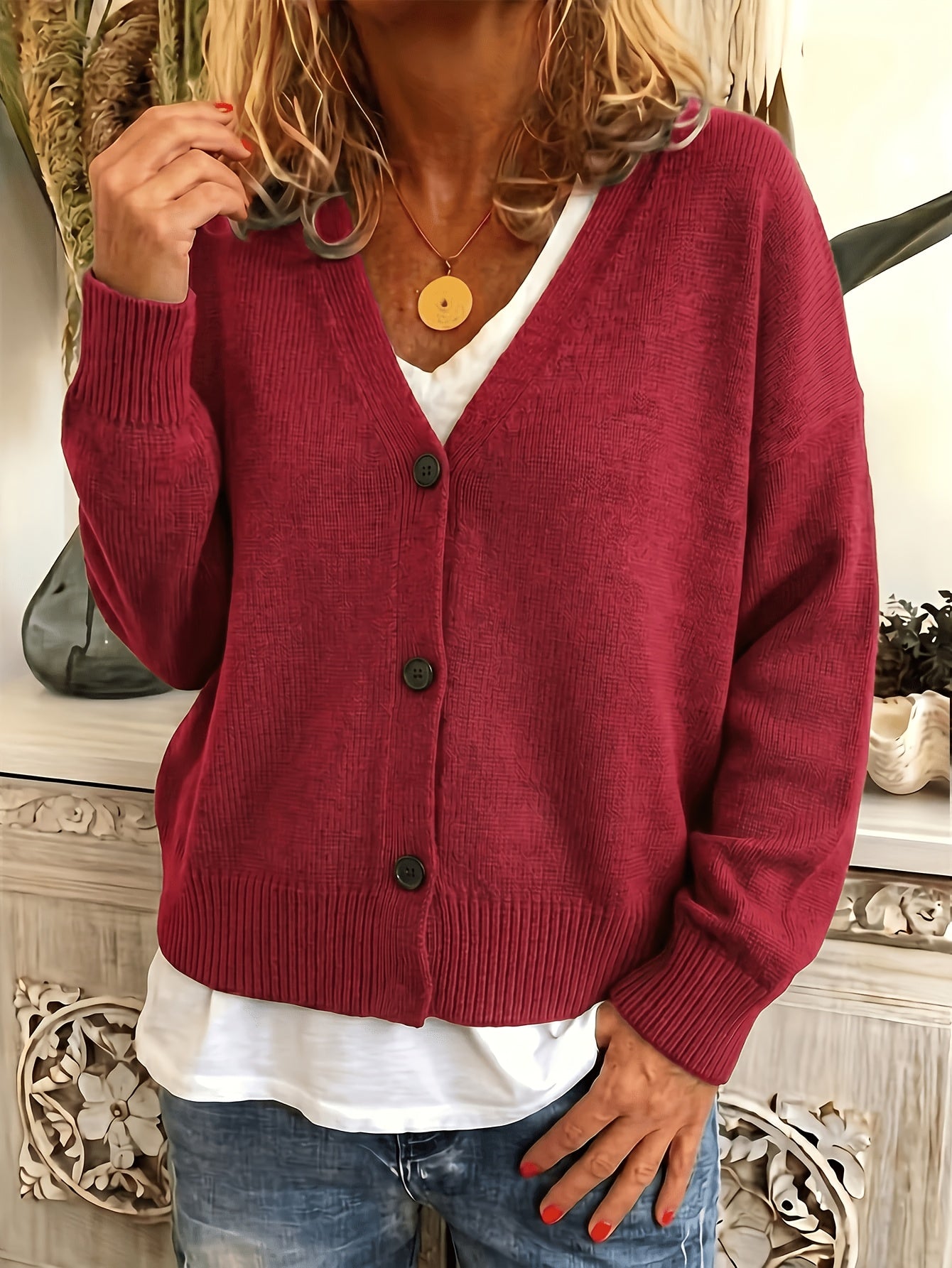 Comfortable Cardigan Sweater for Women with V Neck Long Sleeve Button Front Relaxed Oversized Knit Style