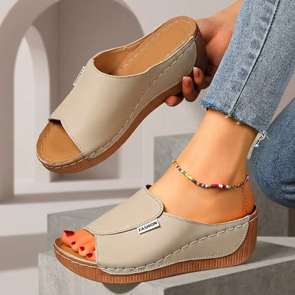 Comfortable Orthopedic Sandals for Women with Wide Band Open Toe Slip On Wedge Platform Style
