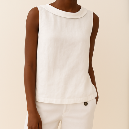 Effortless Linen Blouse for Women with Draped Collar Sleeveless Curved Hem Casual Style