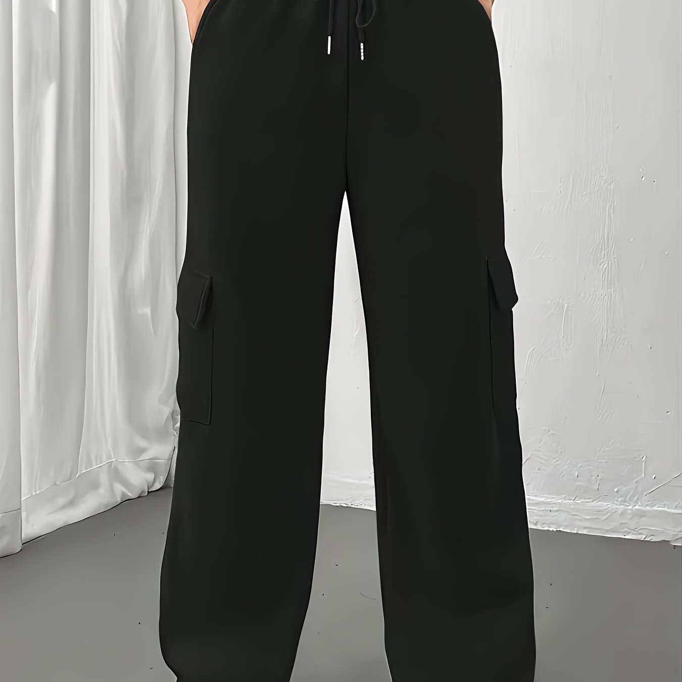 FLS3011WW0 Women's Fleece-Lined Jogger Pants - Loose Fit Cargo-Style with Multiple Pockets, Drawstring Waist, All-Season Casual Athletic Lounge Pants for Women, Jogging Pants, Everyday Comfort Wear, Soft Texture Apparel