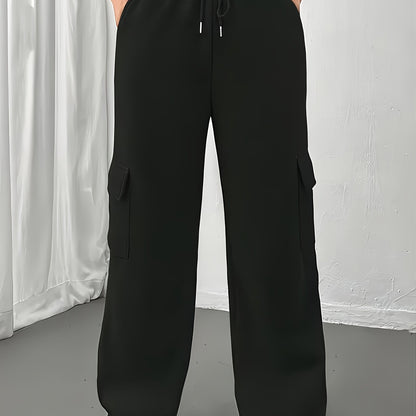 FLS3011WW0 Women's Fleece-Lined Jogger Pants - Loose Fit Cargo-Style with Multiple Pockets, Drawstring Waist, All-Season Casual Athletic Lounge Pants for Women, Jogging Pants, Everyday Comfort Wear, Soft Texture Apparel
