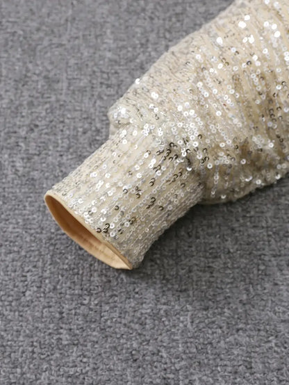 Elegant Sequin Mini Dress for Women with Off Shoulder Batwing Sleeve Bodycon Sparkle Formal Party Style
