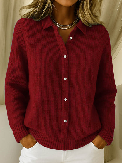Comfortable Waffle Knit Cardigan for Women with Collared Neck Long Sleeve Button Front Relaxed Oversized Style