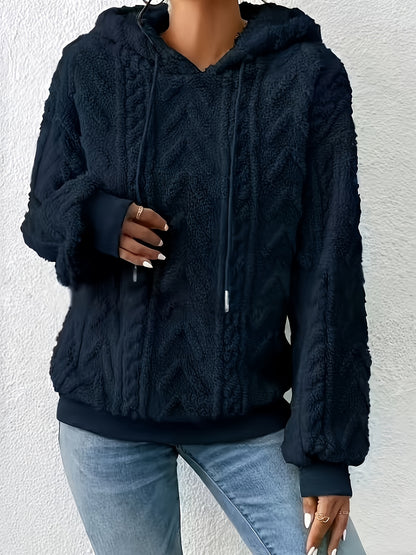 Comfortable Cable Knit Fleece Hoodie for Women with Drawstring Hood Long Sleeve Oversized Cozy Style
