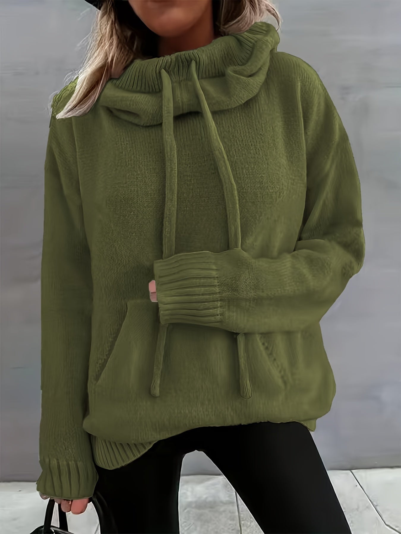 2025 New Autumn And Winter Women'S Casual Versatile Solid Color Drawstring Pocket Hooded Pullover