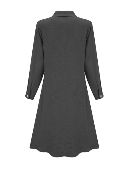 Elegant Button Front Shirt Dress for Women with Collar Long Sleeve A Line Flowing Style