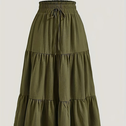 Effortless Tiered Maxi Skirt for Women with Paperbag Waist Drawstring Flowing Boho Style