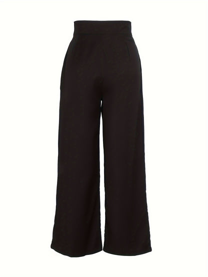 Elegant Khaki Wide Leg Pants for Women with High Waist Pleated Button Front Tailored Style