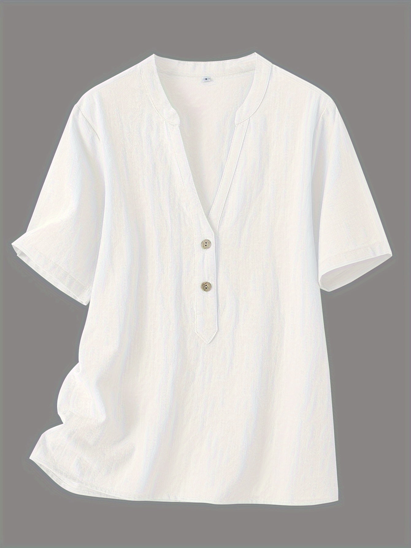 Effortless Textured Blouse for Women with Notch V Neck Short Sleeve Button Front Relaxed Style