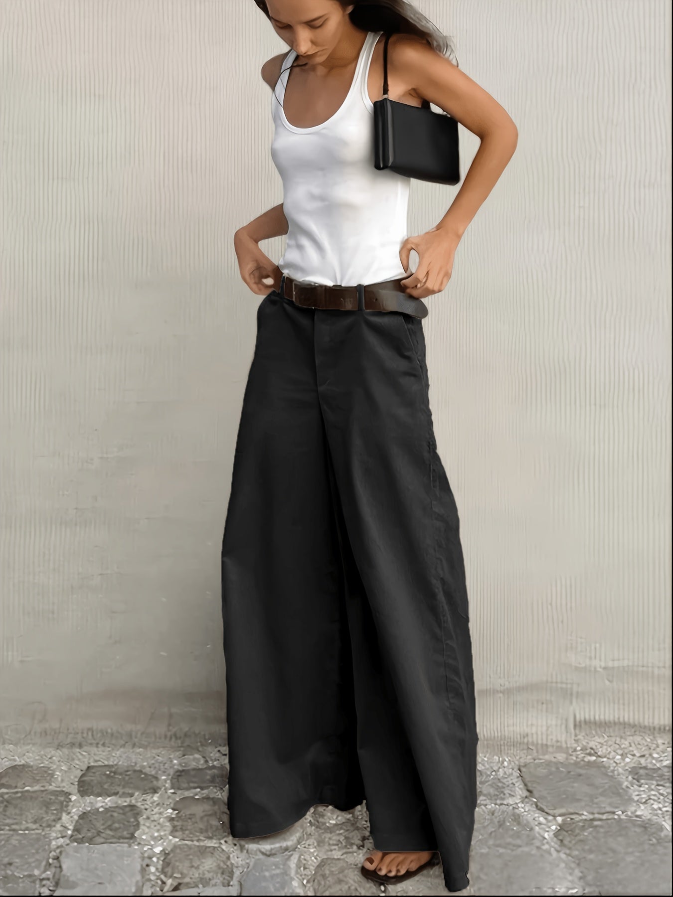 Effortless Wide Leg Pants for Women with High Waist Button Front Relaxed Flowing Casual Style
