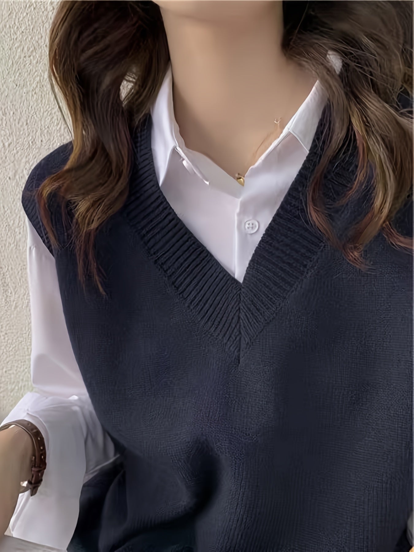 Comfortable Dark Blue Sweater Vest for Women with V Neck Sleeveless Relaxed Oversized Knit Style