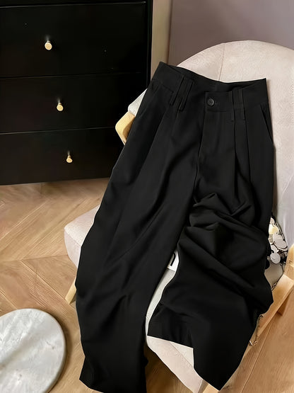 Elegant Wide Leg Trousers for Women with High Waist Button Front Pleated Tailored Style