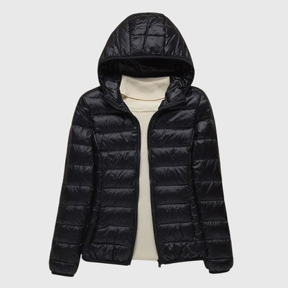 Effortless Quilted Puffer Jacket for Women with Hooded Long Sleeve Zip Front Lightweight Casual Style