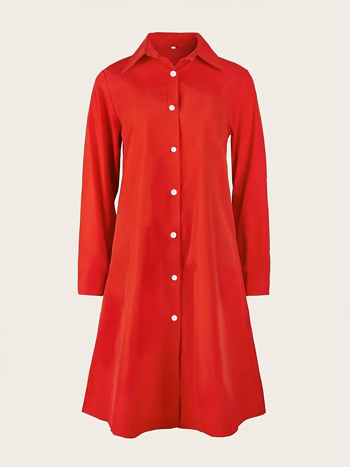 Elegant Red Shirt Dress for Women with Collar Long Sleeve Button Front A Line Flowing Style