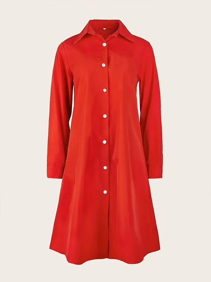 Elegant Red Shirt Dress for Women with Collar Long Sleeve Button Front A Line Flowing Style