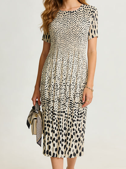 Bohemian Style Fashion Polka Dot Print Pleated Dress, High-waisted Ruffled Skirt with Good Inclusivity, Over-the-knee Mid-length 1pc Dress, Seamless Waist, Super Stretch with Instant Rebound, Simple Commuter Style, Suitable for 40.82-81.65 KG