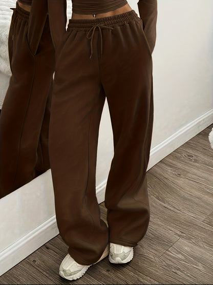 Women'S Fashion Casual Home Wear Trousers Autumn Winter Back to Solid Basic Style Office Loose Wide Leg Pants Easy Design Versatile